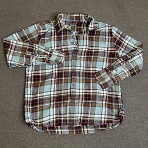 Eddie Bauer Flannel Shirt Mens Large Blue Brown Plaid Button Up Casual Cotton